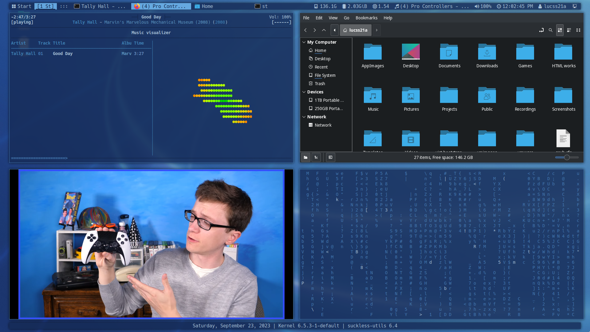 Screenshot of st (in a scratchpad), Discord and Firefox